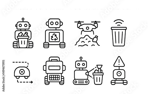 Robot icons for recycling and waste management design projects