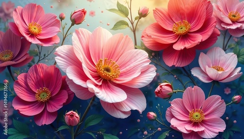 Fluid, interwoven blossoms, endless floral motif , romantic, curvy