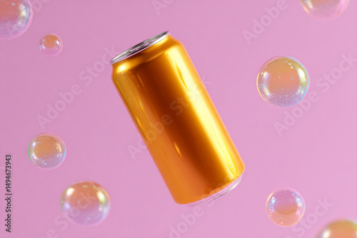a can of soda floating in the air