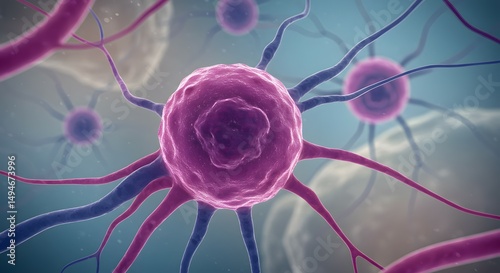 Microscopic View of Cancer Cells Exploring Cellular Structures and Neurological Connections