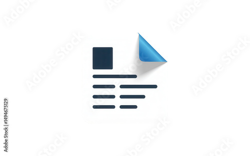 A document with a blue corner fold and a square photo placeholder box on transparent background