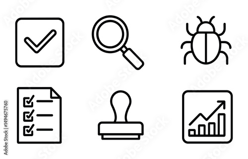 Project management outline icons set – linear, planning, task management graphics