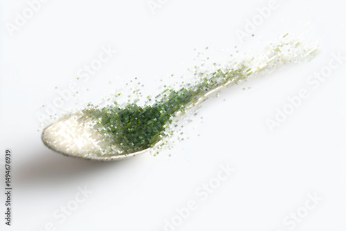 a spoon with a sprinkled green substance on it