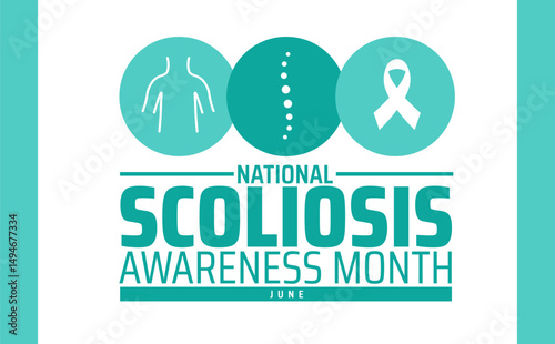 Scoliosis Awareness Month background banner or poster design template. observed every year in June. Holiday concept. Use to any Template, card, poster, placard, template.