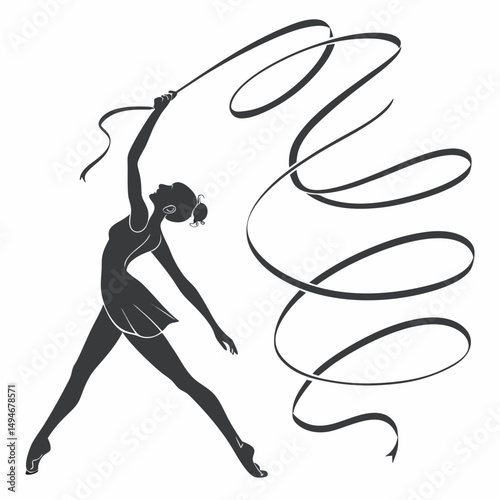 Silhouette of rhythmic gymnastics athlete with ribbon artistic sport performance skill