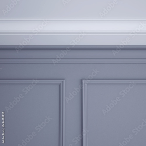 Part of the interior with cornices on the ceiling and walls. 3D render.