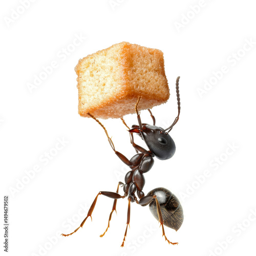 ant carrying piece of bread demonstrates strength and determination in nature. This fascinating scene captures industrious spirit of ants as they work together