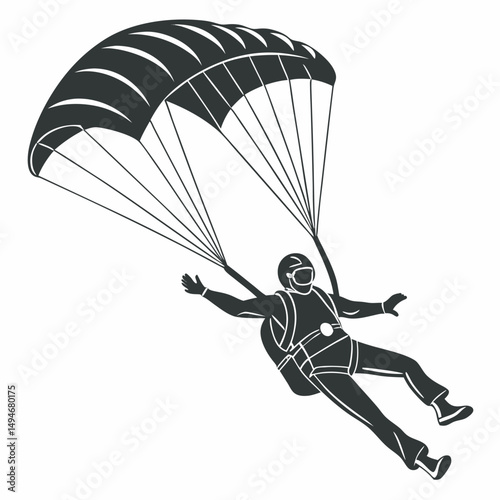 Silhouette illustration of a skydiver with parachute extreme sport recreation