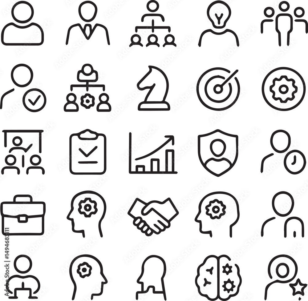 Fototapeta premium Minimalist Business & Management Icon Set – 20 Unique Professional Symbols.
