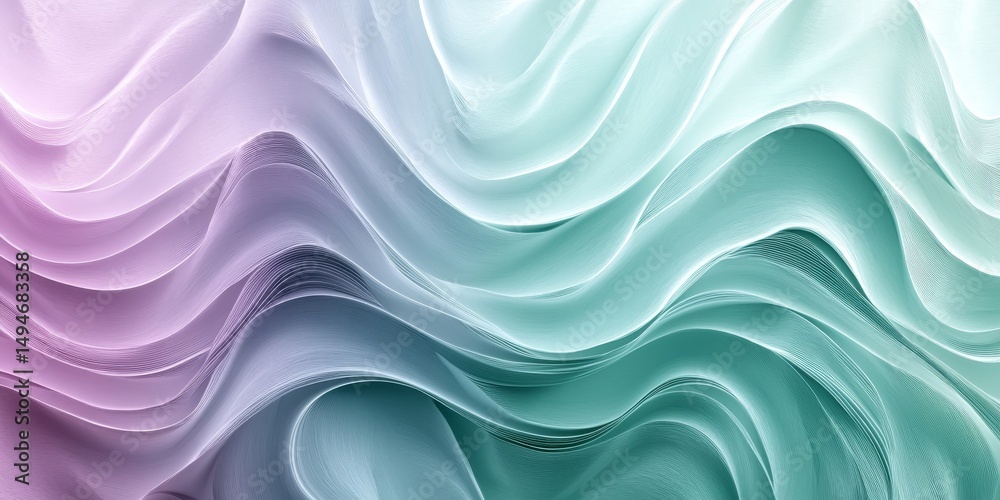 Fototapeta premium Mint and Lilac Wave Pattern, Abstract Background, Flowing Shapes, Curves, Decorative Elegance