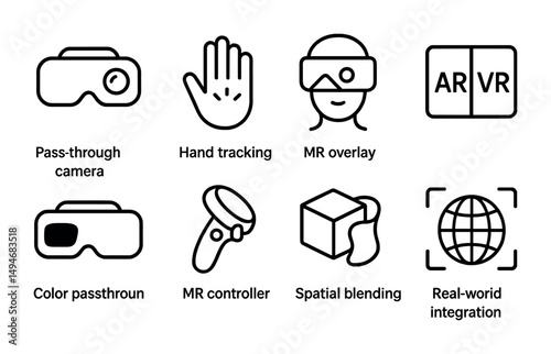 Virtual reality line icons set – outline, vr, augmented reality technology symbols