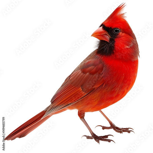 Red cardinal bird isolated on white background bright red feathers nature wildlife portrait