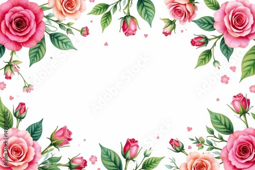 Delicate watercolor roses & leaves, repeating seamlessly , surface, romantic