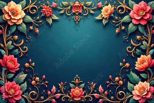 Intricate floral damask, swirling vines & leaves, design element, surface, damask