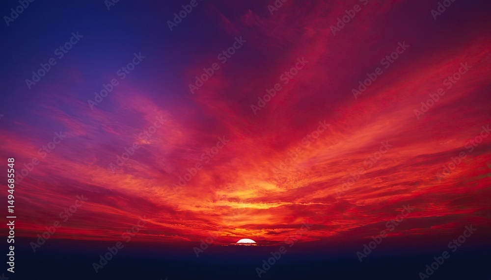 Fototapeta premium Fiery sunset sky dramatic cloudscape horizon