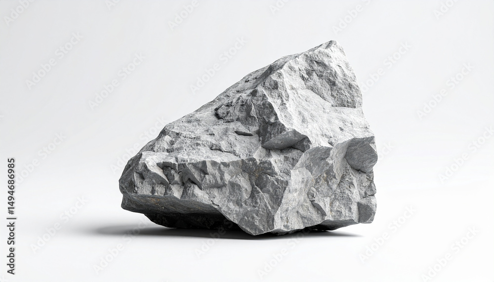 Naklejka premium Large gray rock isolated on white backdrop.