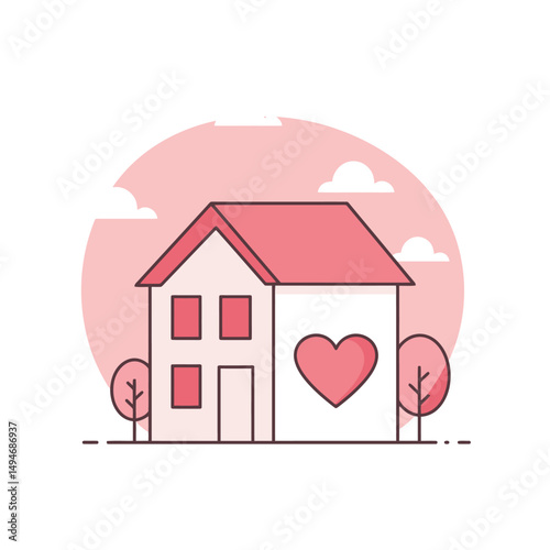 House with heart pictogram. Love home icon. Modern vector illustration