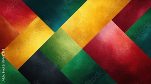 Abstract background of geometric shapes in watercolor style in red, yellow, green, black colors. Abstract wallpaper for Black History Month, Juneteenth, Kwanzaa