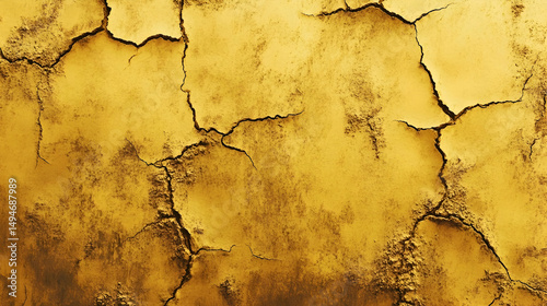 Weathered yellow metal surface with cracks and rust forming a grunge-
