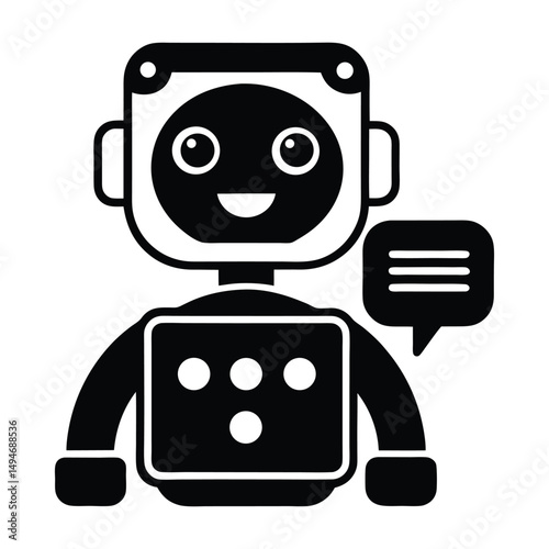 Friendly AI Chatbot Icon Digital Assistant, Conversational Bot, Smart Robot