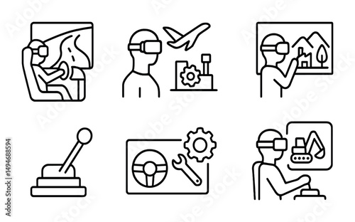 Virtual reality line icons set – flat, outline, augmented and immersive symbols