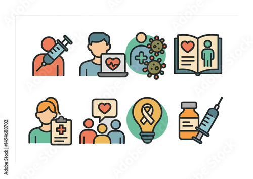 Healthcare and medicine icons set – outline, flat, medical symbols and graphics