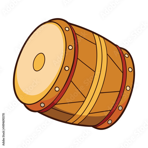 Wooden Barrel Drum Illustration of a Traditional Percussion Instrument