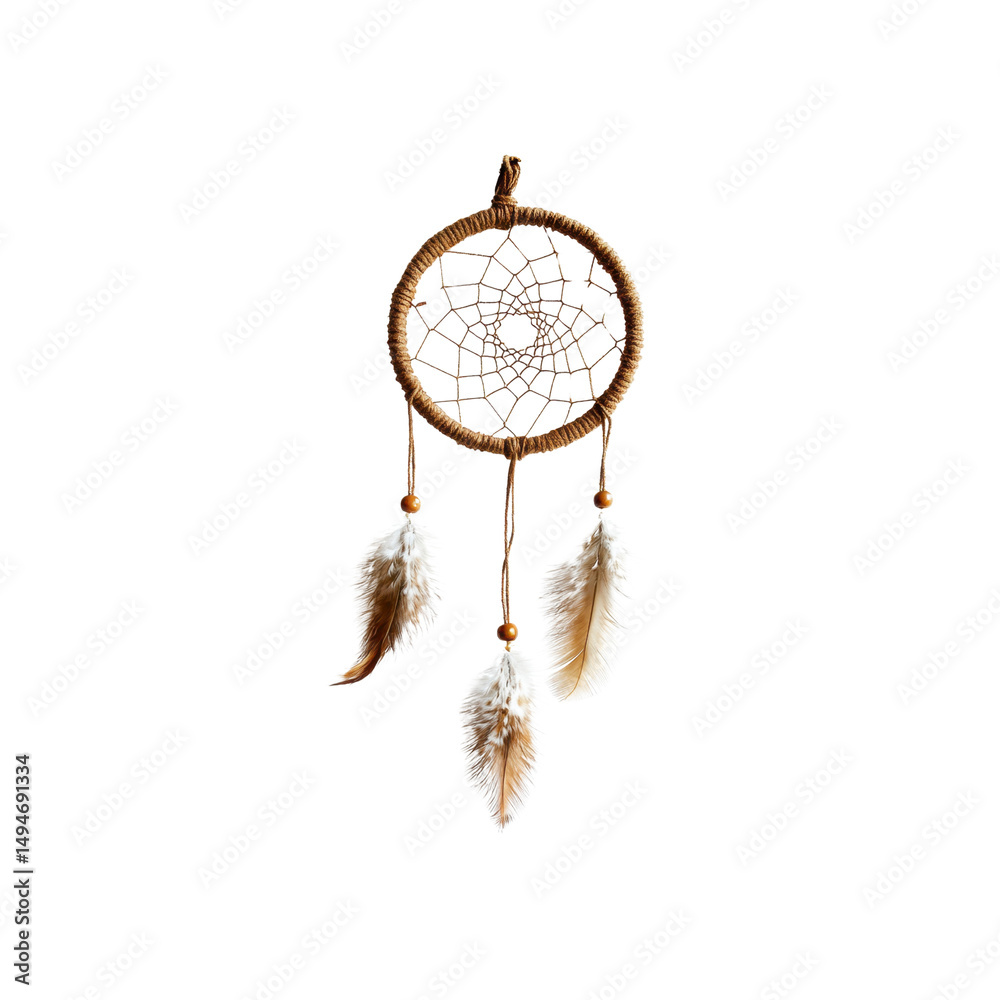 Obraz premium Dreamcatcher with Beige Feathers on Black Background