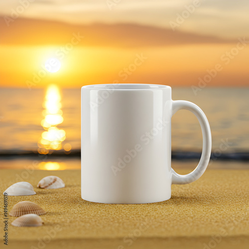 Sunrise Beach Mug Mockup on transparent background
