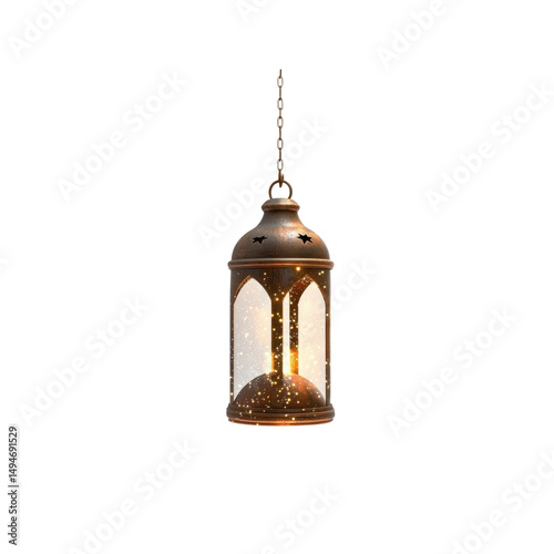 Glowing Hanging Lantern with Sparkling Dust Particles