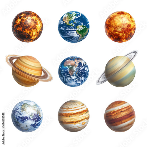 Nine planets solar system astronomy space exploration science education isolated on  transparent  background 