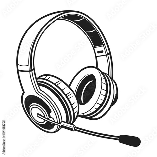Headphone with a microphone vector icon on white background. Adobe Illustrator Artwork