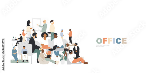 Office concept. Different people work together. Modern design.