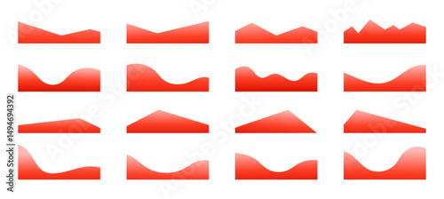 Set of red gradient border, divider shapes, footers vector illustration