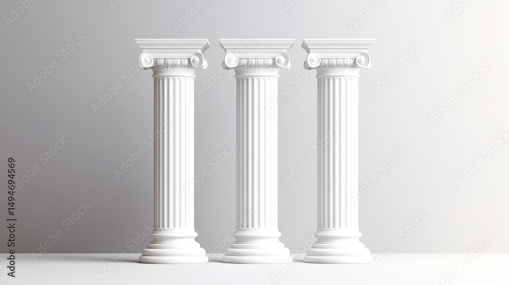 Obraz premium Three White Classical Columns, Architectural Design, 3D Render, Column, Architecture