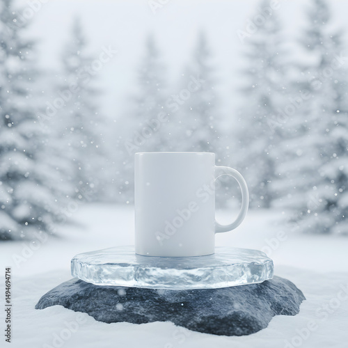 Winter Mug Mockup: Snowy Forest Scene on transparent background