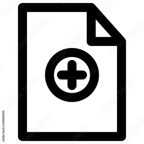 Add File Icon: Bold Plus Symbol on White Page