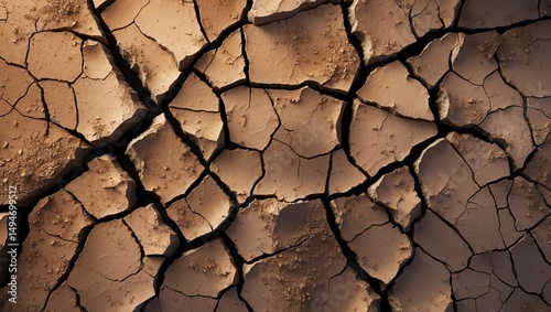 Cracked Earth Texture Displaying Arid Landscape and Drought Conditions