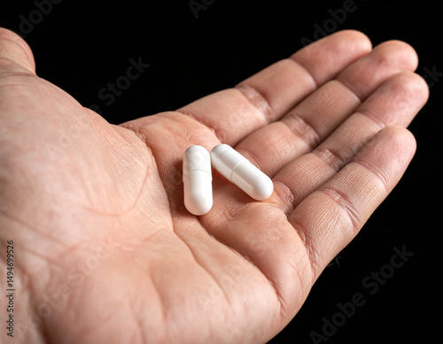pastillas comprimidos medicinales sobre la palma de la mano 
