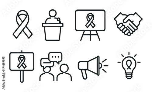 Cancer awareness line icons set – outline, linear, health and ribbon symbols