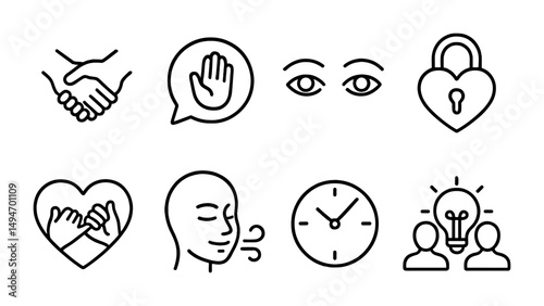 Communication and relationship line icons set – linear, outline, interaction symbols