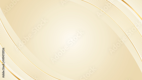Abstract beige luxury curved background with gold lines. Elegant soft cream design suitable for beauty products, templates, banners, promotions, awards, events, websites, landing pages, and more