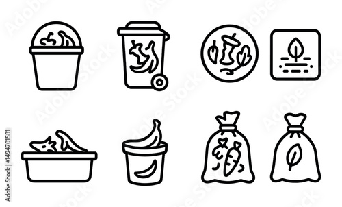 Recycling and waste management outline icons set – eco, linear, environment symbols