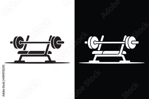 Bench Press Silhouette Vector Icon Black and White Gym Design.