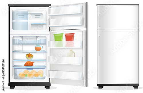 Refrigerator door open and closed, High Quality Refrigerator vector illustration