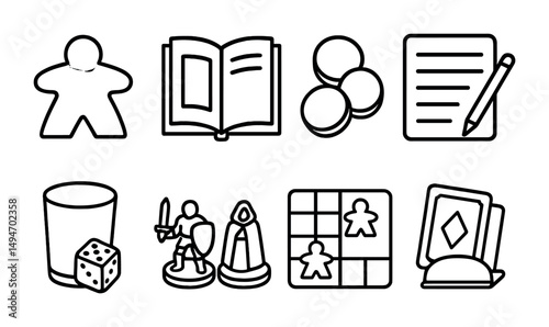 Board game line icons set – outline, tabletop, strategy game symbols collection