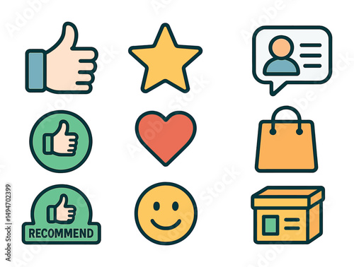 Social media engagement icons set – flat, likes, comments, interactions