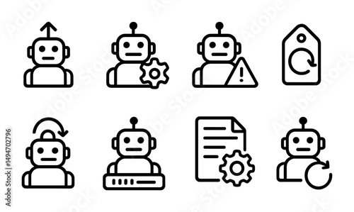 Artificial intelligence line icons set – flat, outline, automation symbols
