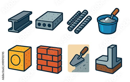 Construction tools icons set – flat, filled, building and masonry symbols