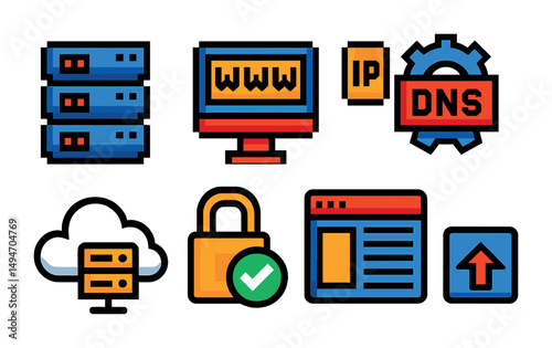 Internet technology icons for web design and cybersecurity projects